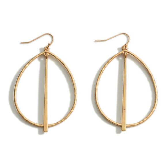 Gold OR Silver Teardrop Hammered Hoop Earrings with Metal Tassel Fishhook - Picture 2 of 8
